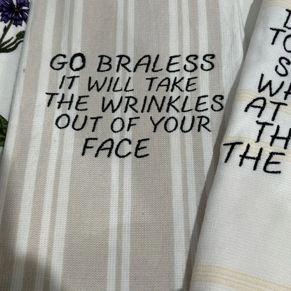 7 Funny Embroidered Kitchen Dish Tea Towels Women's Theme Terry Cloth